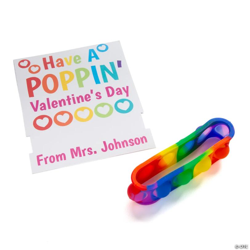 Personalized Lotsa Pops Pop Fidget Toy Rainbow Bracelet Valentine Exchanges with Card for 24