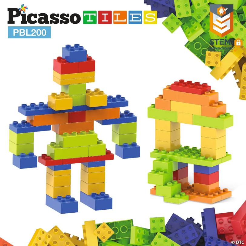 PicassoTiles 200 PC Large Construction Brick Building Blocks, Brick Compatible, Classic Brick, Brick Building Block Set, For Kids 3+