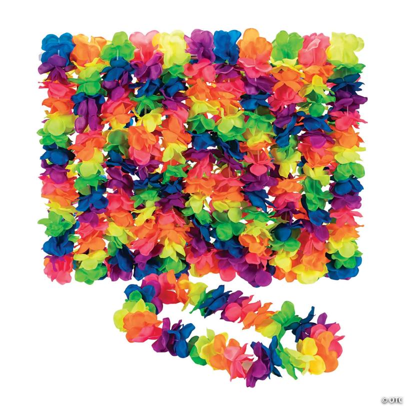 Premium Neon Rainbow Large Petal Polyester Flower Leis - 12 Pc. | Elite Festo