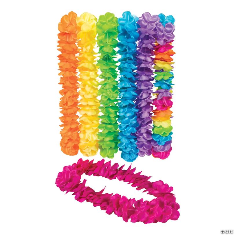 Premium Vibrant Neon Large Petal Satin Leis - 12 Pc. | Elite Festo