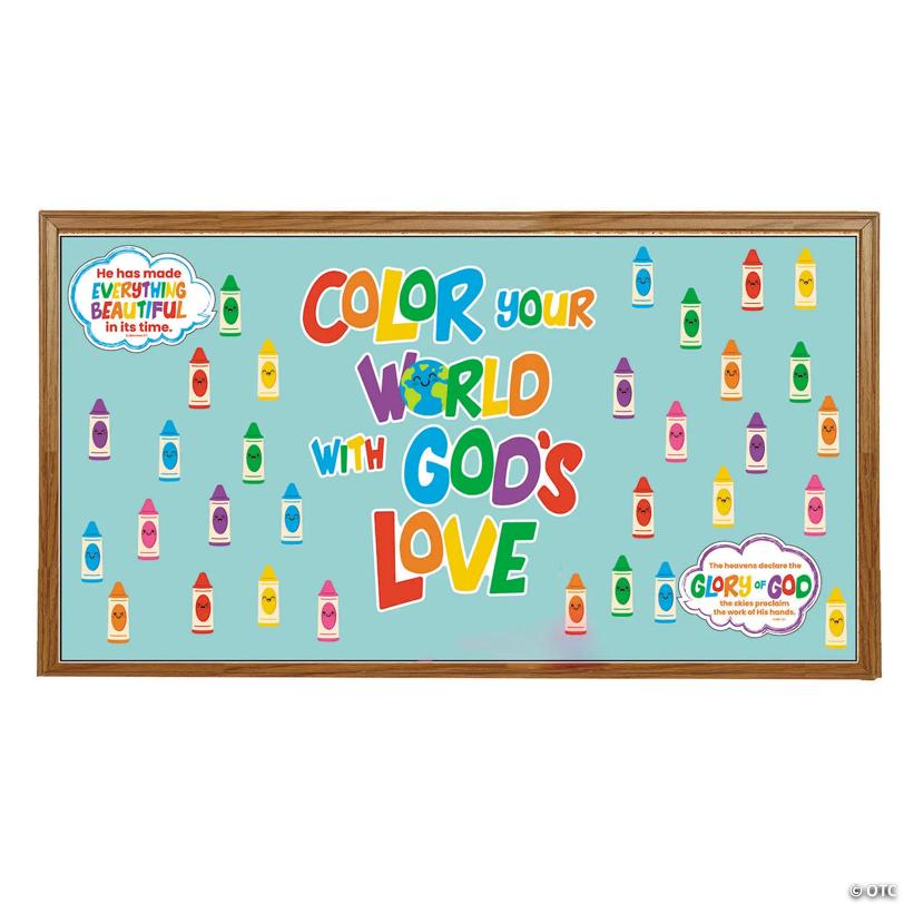 Religious Color Your World with God's Love Classroom Bulletin Board Set – 40 Pc.
