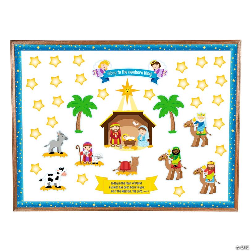 Religious Nativity Sunday School Classroom Cardstock Bulletin Board Set - 89 Pc.