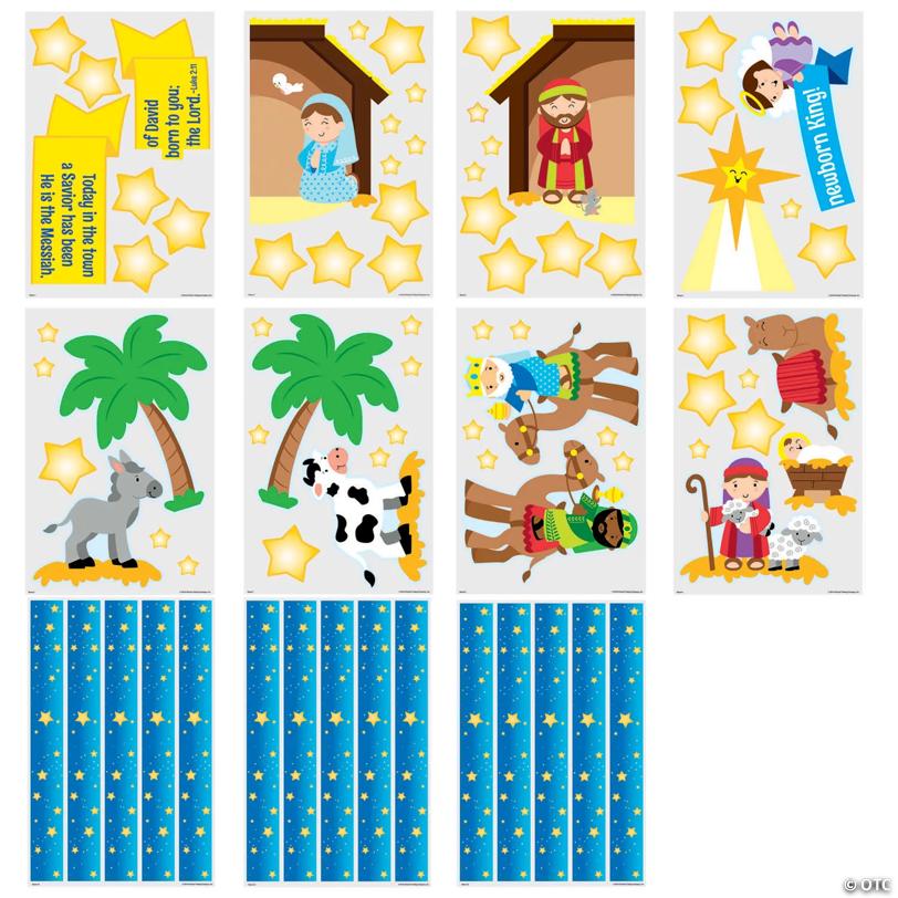 Religious Nativity Sunday School Classroom Cardstock Bulletin Board Set - 89 Pc.