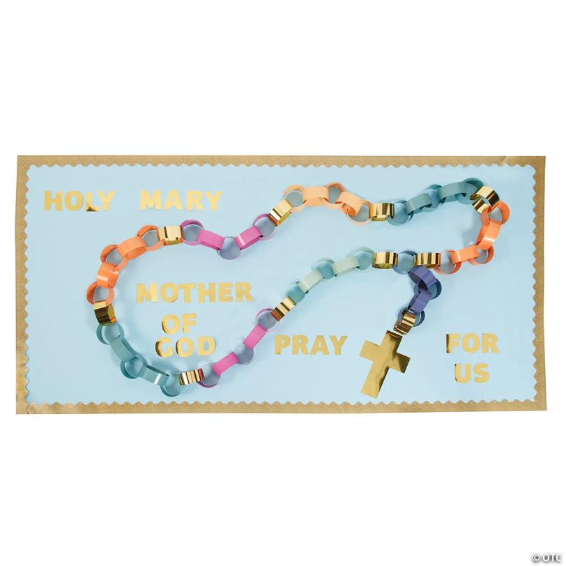 Religious Rosary Paper Chain Classroom Bulletin Board Decorating Set - 89 Pc.