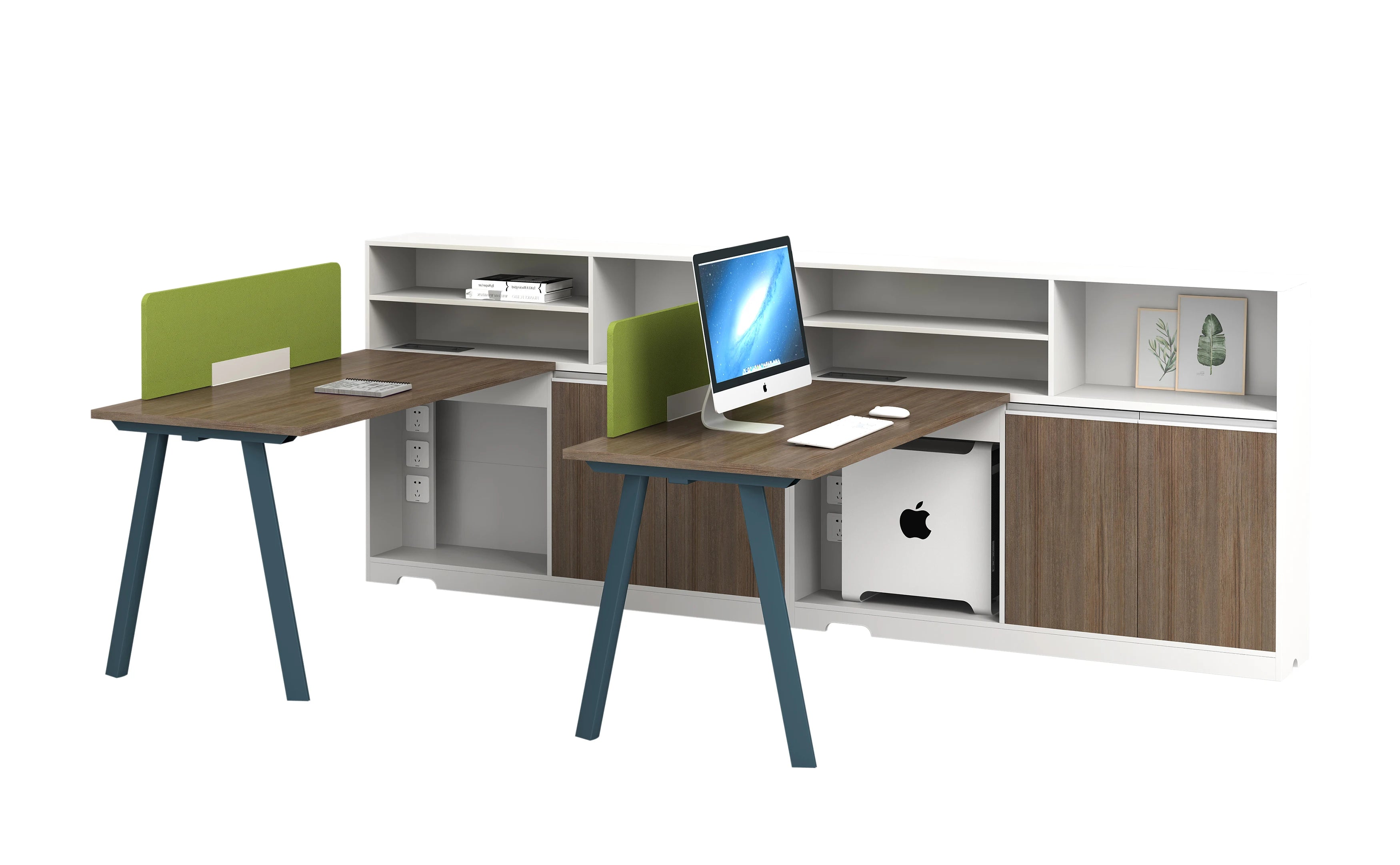 Modern 2-Person Co-Working Workspace Desk Staff Computer Work Desk with File Cabinet Modular Wooden Furniture