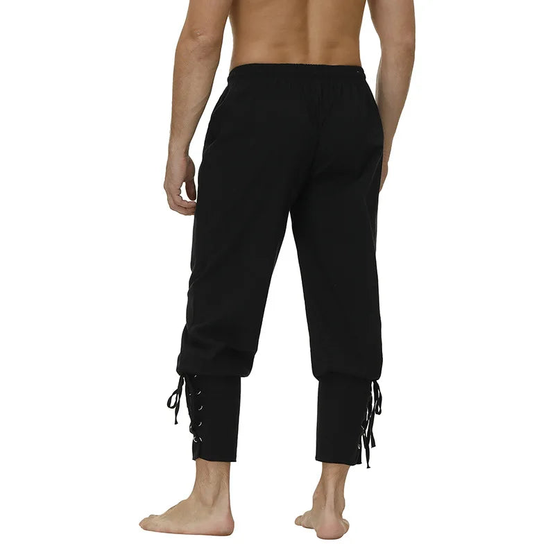 Pirate Pant Viking Costume for Men Renaissance Medieval Pants Drawstring Shorts Halloween Costume Adult Cosplay