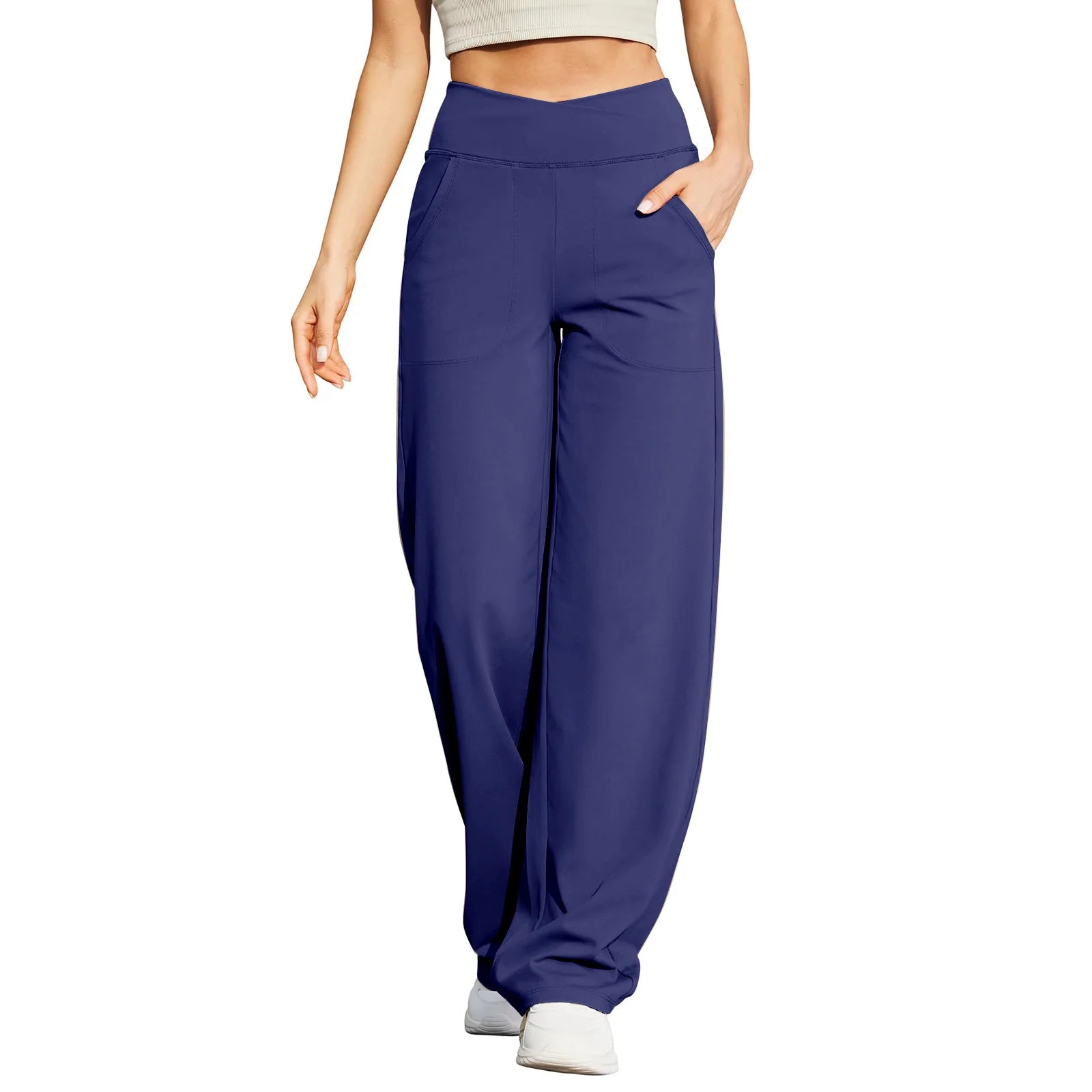 T-pants Casual Pants Female Europe Nude V Waist Cross Wide-leg Pants with Pocket Fitness Yoga