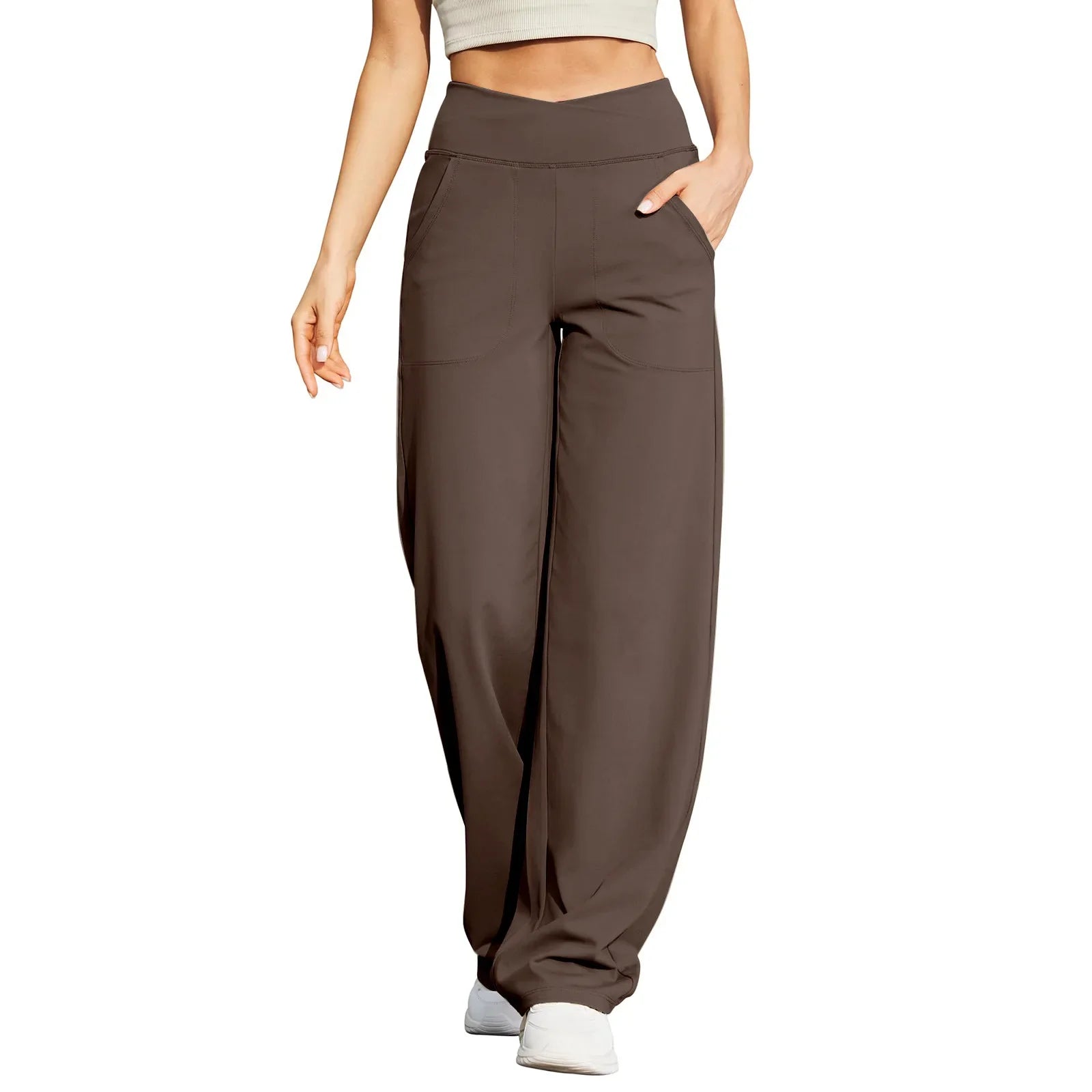 T-pants Casual Pants Female Europe Nude V Waist Cross Wide-leg Pants with Pocket Fitness Yoga