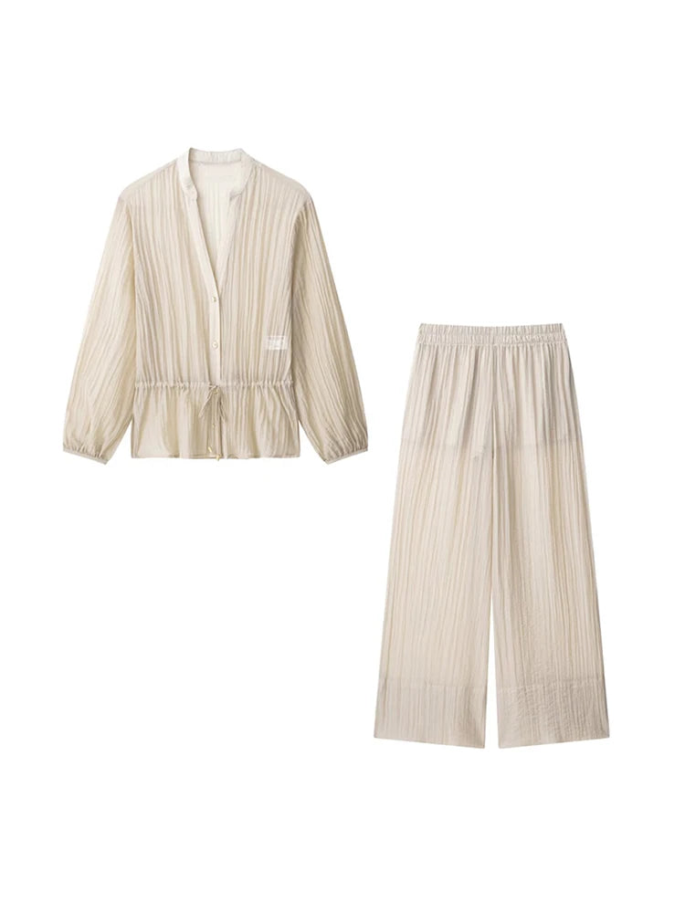 pant Set  perspectivei  Women's Two Piece long Sleeve Front Peplum Top long pants Summer Elegant Casual female vacation Outfit