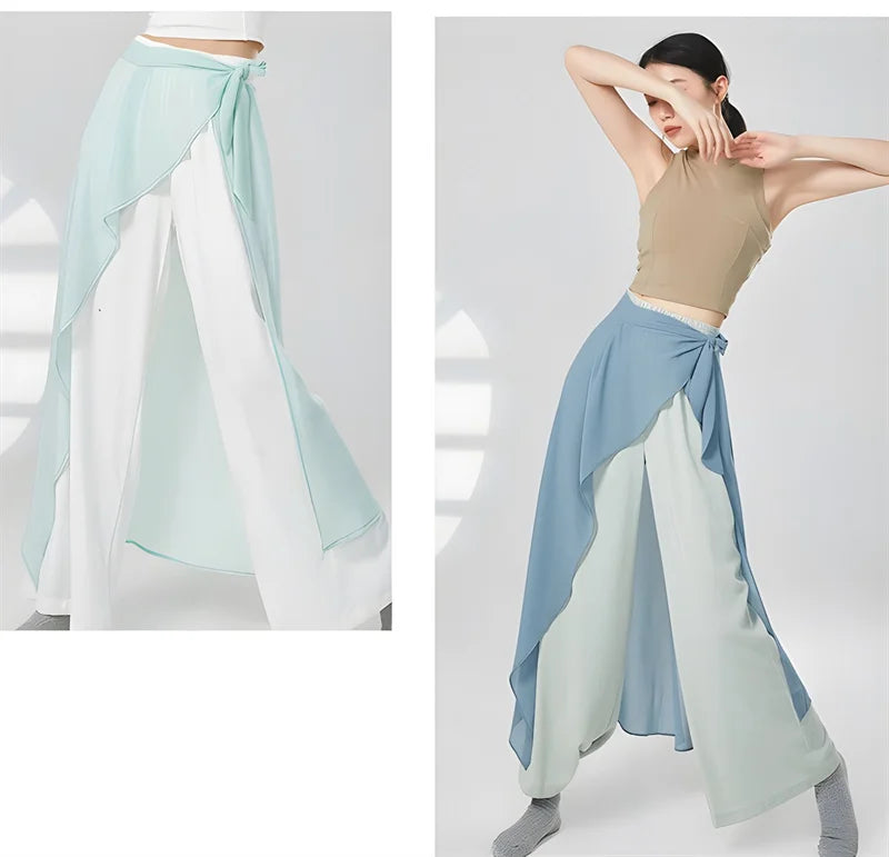Modern Dance Pant For Women Wide Leg Chiffon Loose High Waisted Trousers Lady Classical Dance Practice Basic Pant Stage Costume