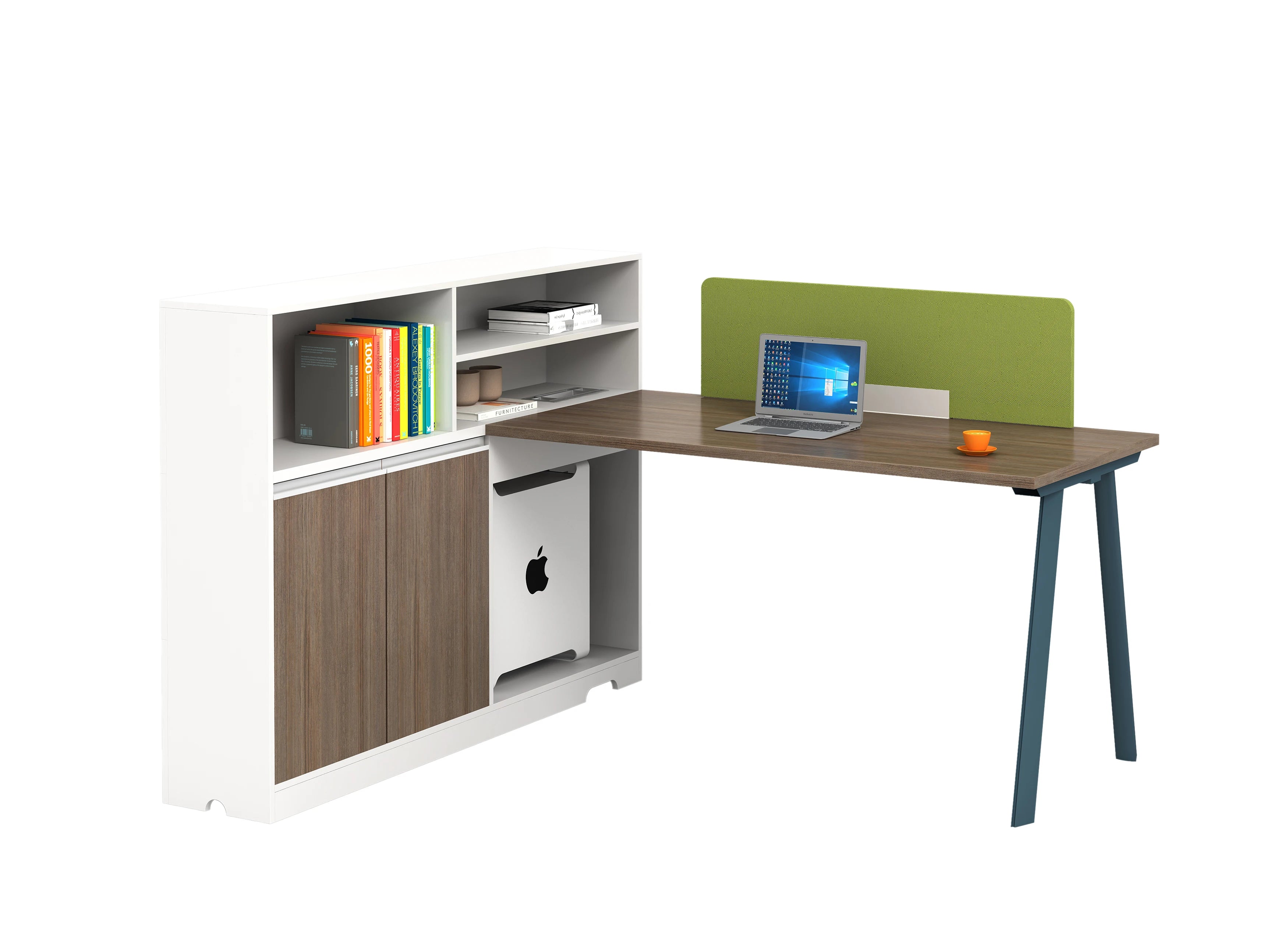 Modern 2-Person Co-Working Workspace Desk Staff Computer Work Desk with File Cabinet Modular Wooden Furniture