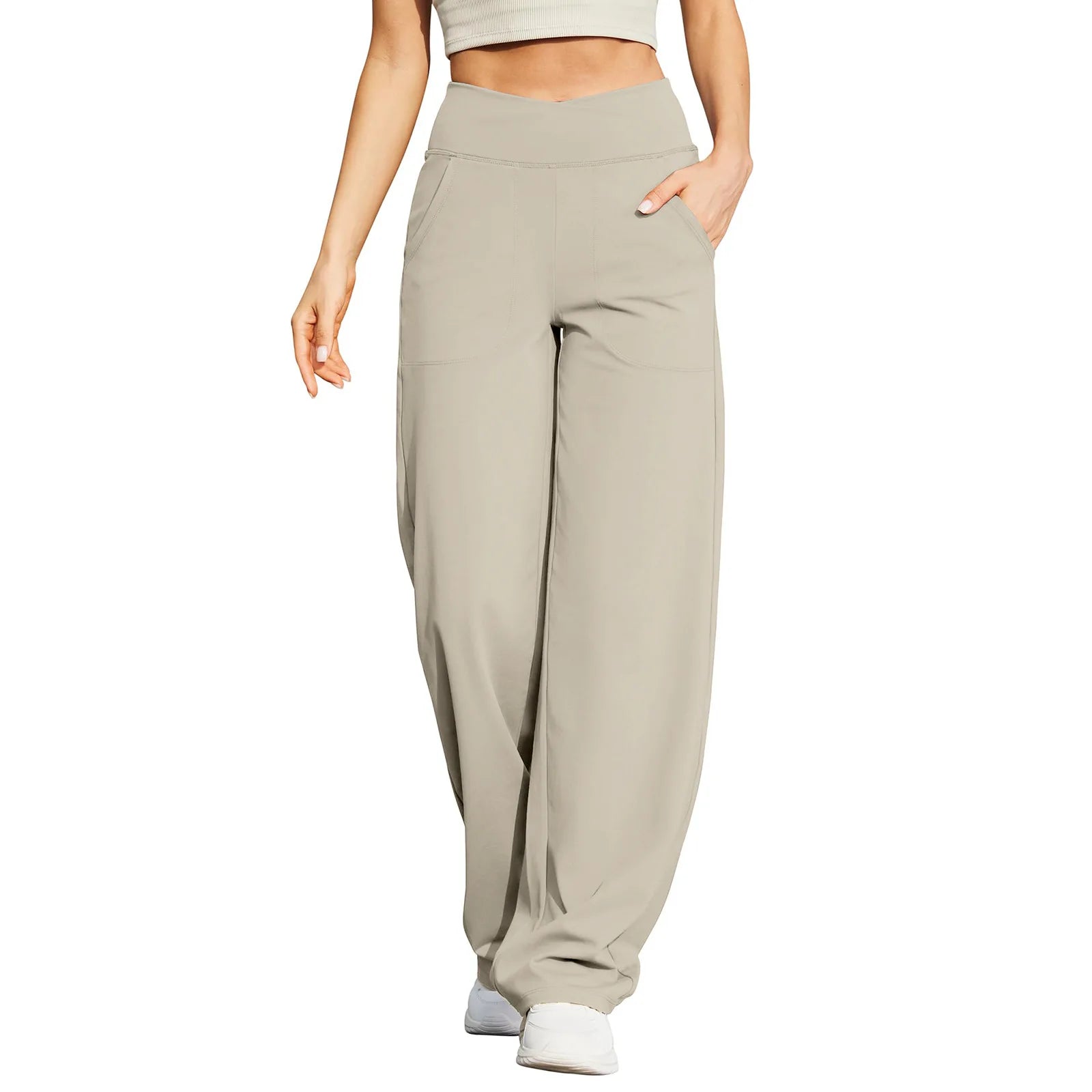 T-pants Casual Pants Female Europe Nude V Waist Cross Wide-leg Pants with Pocket Fitness Yoga