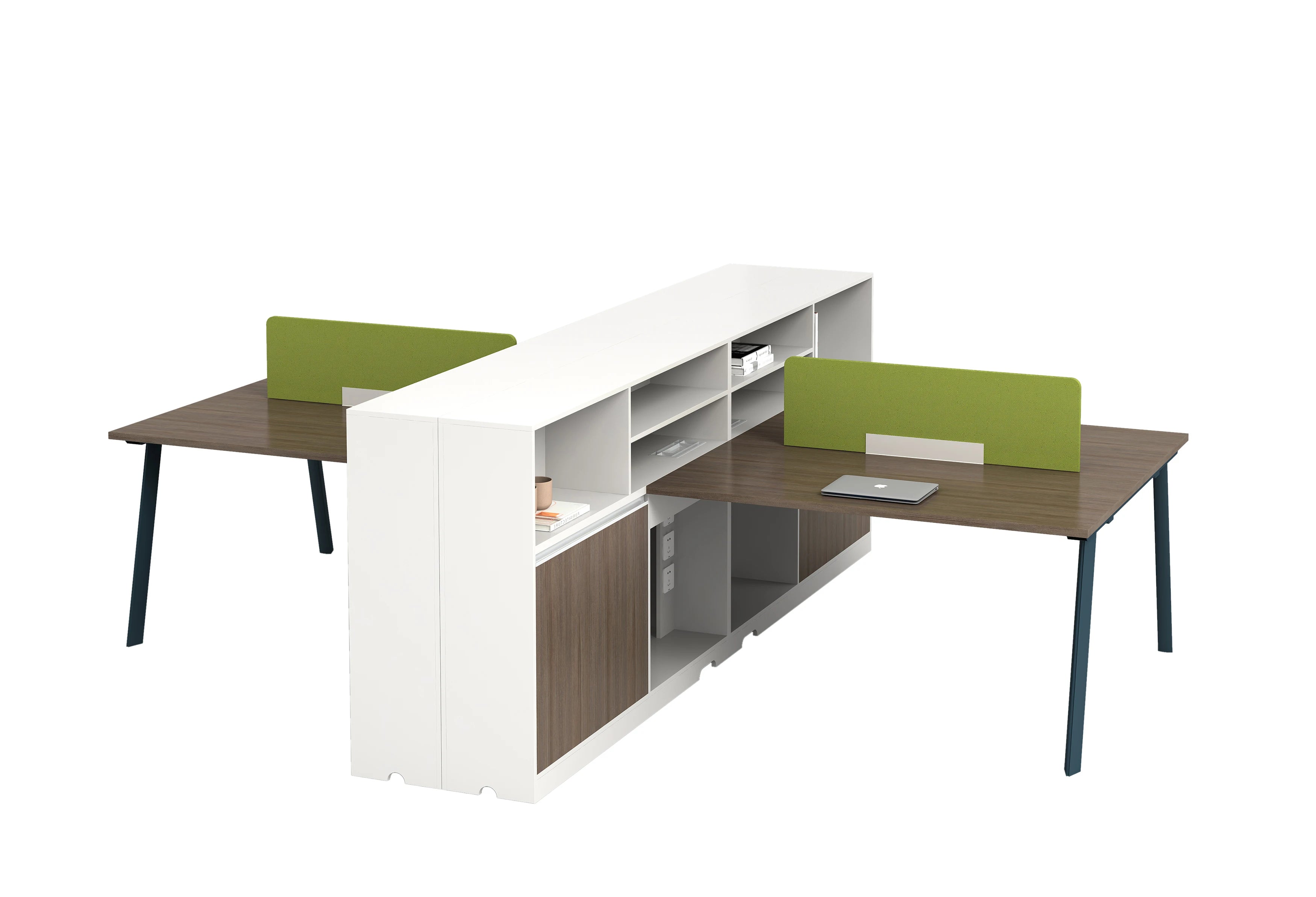 Modern 2-Person Co-Working Workspace Desk Staff Computer Work Desk with File Cabinet Modular Wooden Furniture
