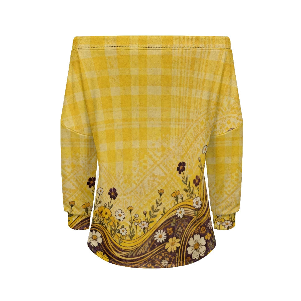 Trending Off Shoulder Sweatshirt with Multicolor Plaid & Floral Print Adjustable Drawstring Neck Casual Streetwear Top for Women