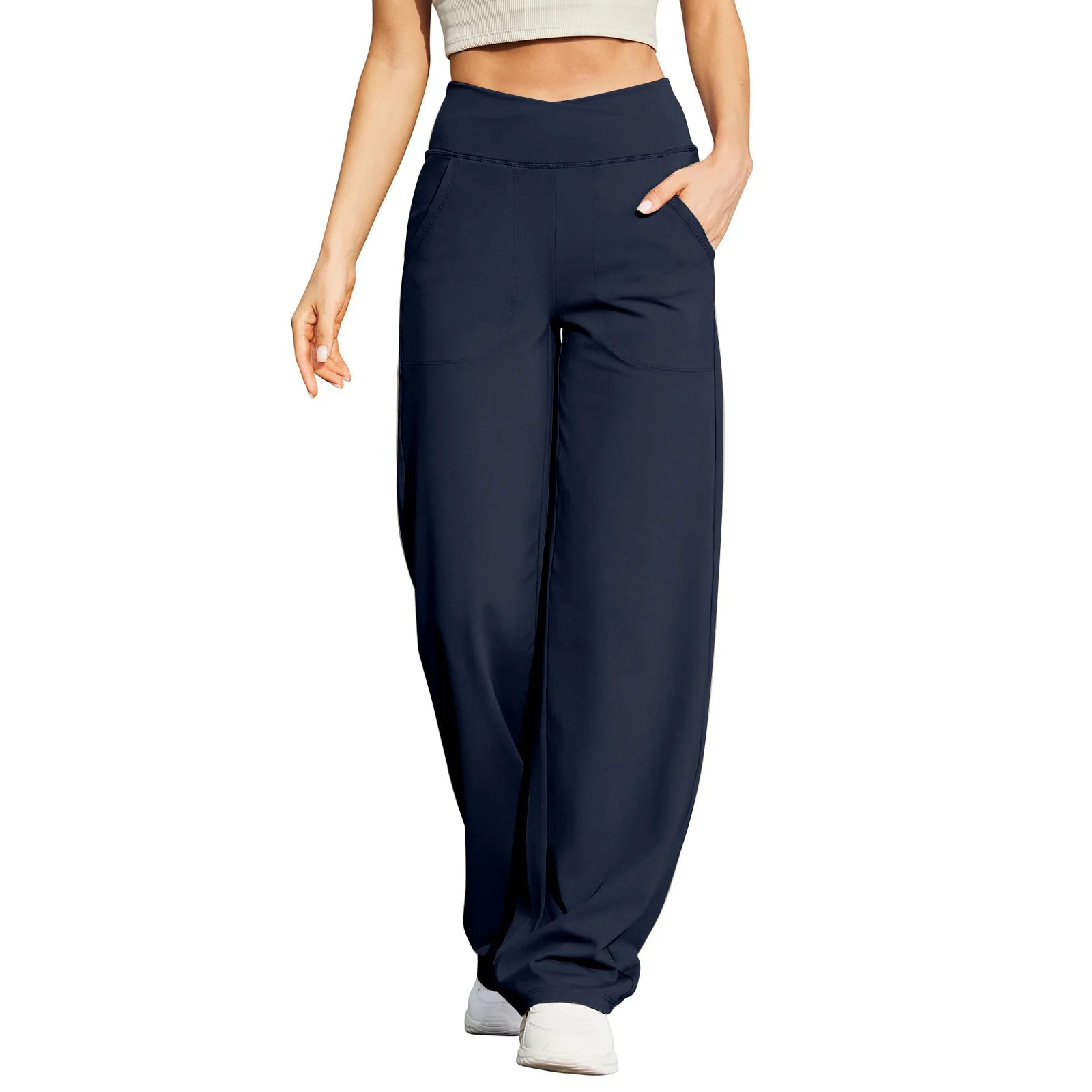 T-pants Casual Pants Female Europe Nude V Waist Cross Wide-leg Pants with Pocket Fitness Yoga