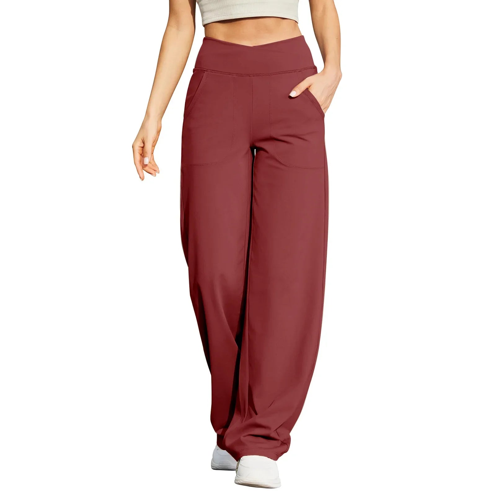 T-pants Casual Pants Female Europe Nude V Waist Cross Wide-leg Pants with Pocket Fitness Yoga