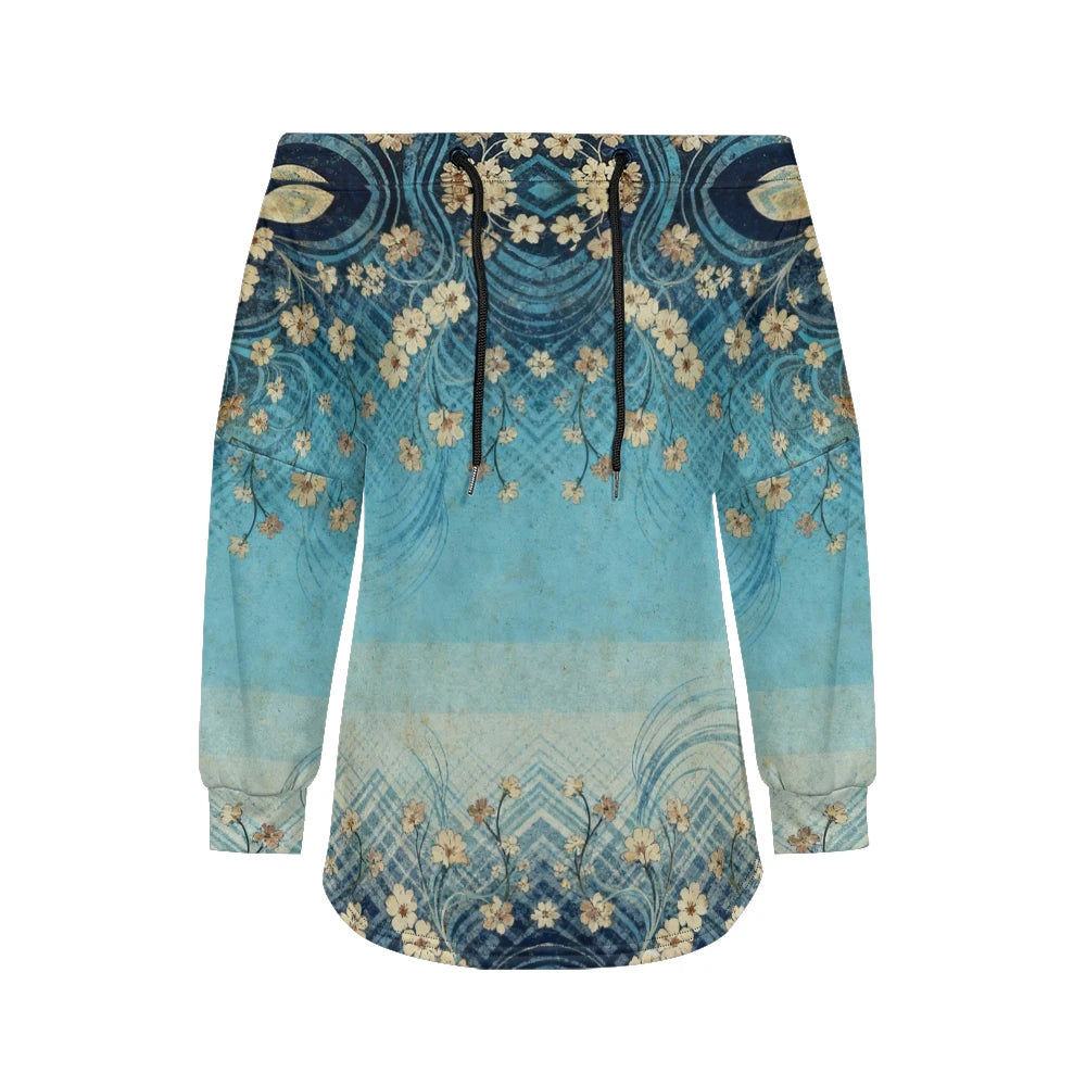 Trending Off Shoulder Sweatshirt with Multicolor Plaid & Floral Print Adjustable Drawstring Neck Casual Streetwear Top for Women