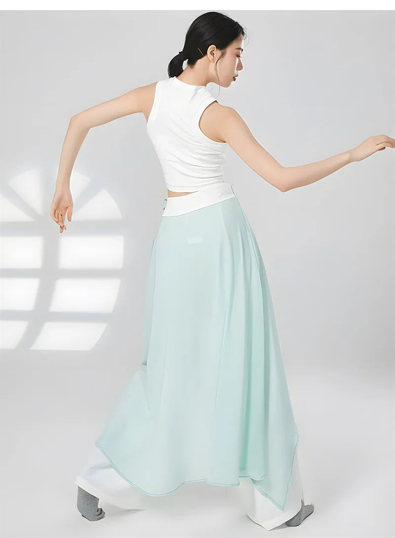 Modern Dance Pant For Women Wide Leg Chiffon Loose High Waisted Trousers Lady Classical Dance Practice Basic Pant Stage Costume