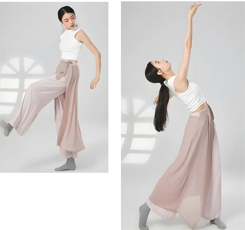 Modern Dance Pant For Women Wide Leg Chiffon Loose High Waisted Trousers Lady Classical Dance Practice Basic Pant Stage Costume