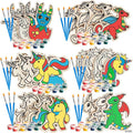 SCS Direct Kids Party Wood Painting Craft Kits (20ct) -Unicorns and Dragons- Includes Brush, Paint, & Figure- FunActivity, Favors or Classroom School Projects