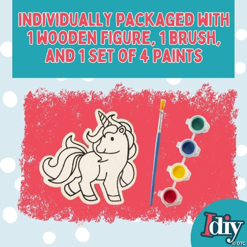 SCS Direct Kids Party Wood Painting Craft Kits (20ct) -Unicorns and Dragons- Includes Brush, Paint, & Figure- FunActivity, Favors or Classroom School Projects