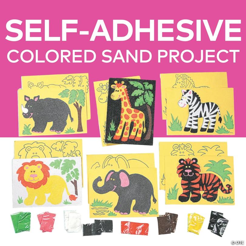 Safari Animals Super Sand Art Self-Adhesive Cardboard Craft Kits - Makes 24