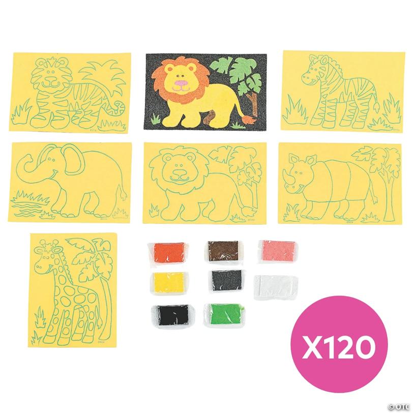 Safari Animals Super Sand Art Self-Adhesive Cardboard Craft Kits - Makes 24