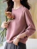Sports sweatshirt for women spring and autumn new round neck solid color casual sweatshirt for women simple casual wear