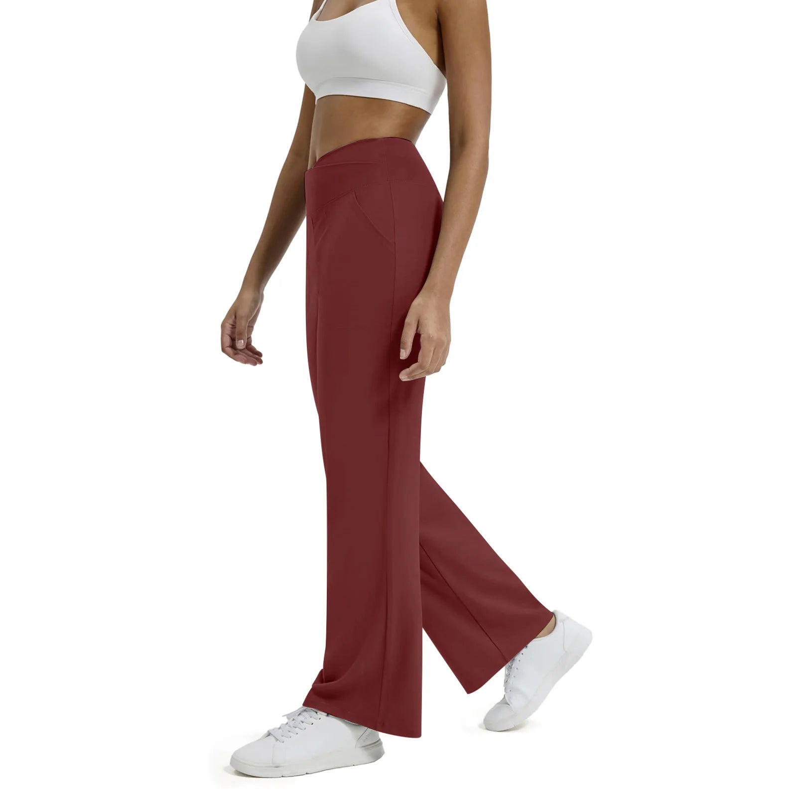 T-pants Casual Pants Female Europe Nude V Waist Cross Wide-leg Pants with Pocket Fitness Yoga