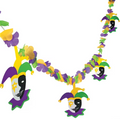 Festive Mardi Gras Flower Lei Garland with Jester Cutouts