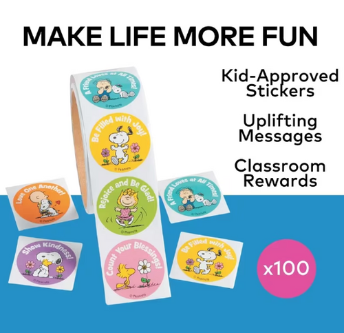 1 1/2" Peanuts Snoopy & Friends Inspirational Sticker Roll - 100 Pc.