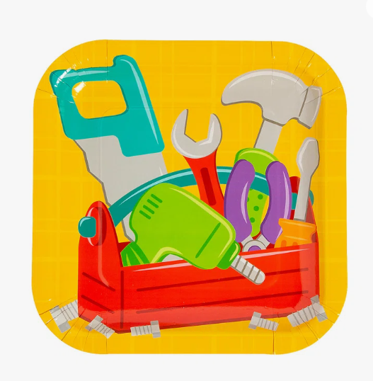 8 Ct. Bright Tools Little Handyman Party Square Paper Dinner Plates