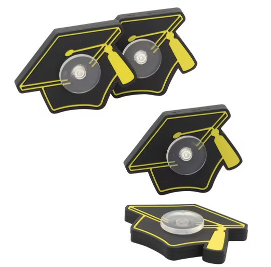 2 1/2" x 2" Black & Gold Graduation Cap Plastic Fidget Spinners - 12 Pc.