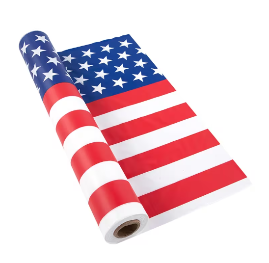100 ft. x 40" Patriotic Stars & Stripes Disposable Plastic Tablecloth Roll