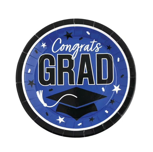 Graduation Party Congrats Grad Round Paper Dinner Plates 9" - 25 Ct.