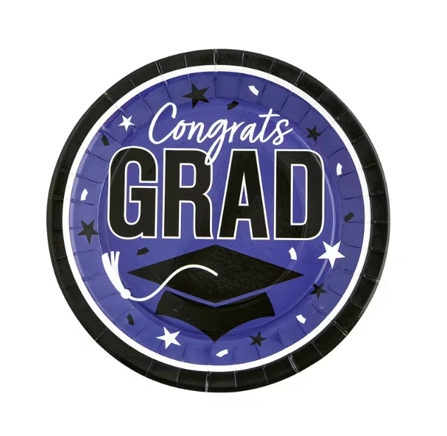 Graduation Party Congrats Grad Round Paper Dinner Plates 9" - 25 Ct.