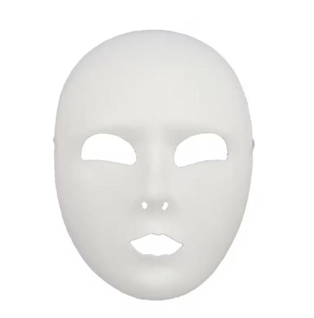 Full Face White Plastic Mask – One Size Fits Most