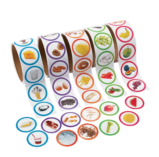 500 Pc. 1 1/2" Bulk MyPlate Food Groups Multicolor Paper Rolls of Stickers