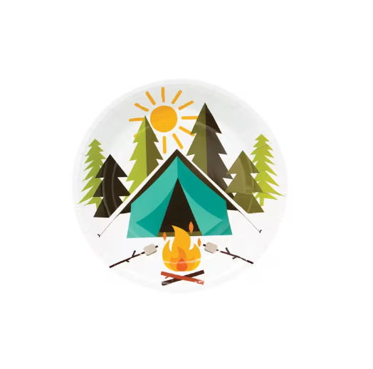 Camp Party Tent & Campfire Paper Dessert Plates - 8 Ct.