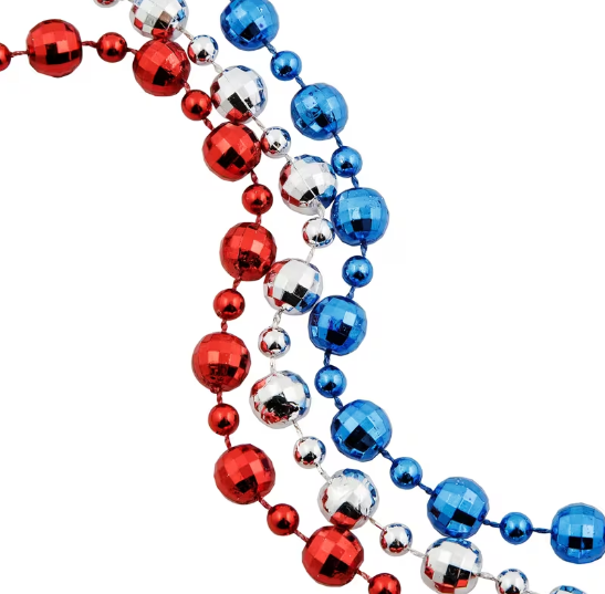 30" Patriotic Red, White & Blue Large Disco Ball Beaded Necklaces - 24 Pc.