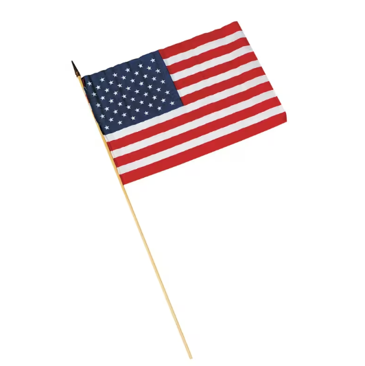 8" x 12" Large Poly-Cotton American Flags on 30" Wood Stick - 12 Pc.