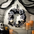 White Roses Wreath with Skulls Halloween Decoration 17 1/2" x 17 1/2"