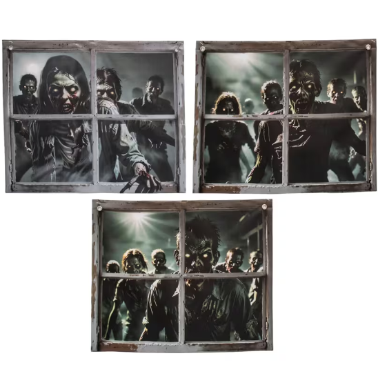 2 Ft. Zombies in the Window Door Curtain Halloween Decoration