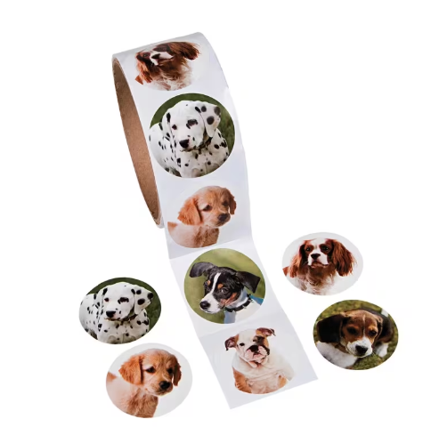 1 1/2" Realistic Dog Photo Paper Sticker Roll – 100 Pc.