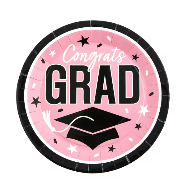 Graduation Party Congrats Grad Round Paper Dinner Plates 9" - 25 Ct.