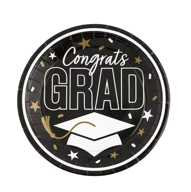 Graduation Party Congrats Grad Round Paper Dinner Plates 9" - 25 Ct.