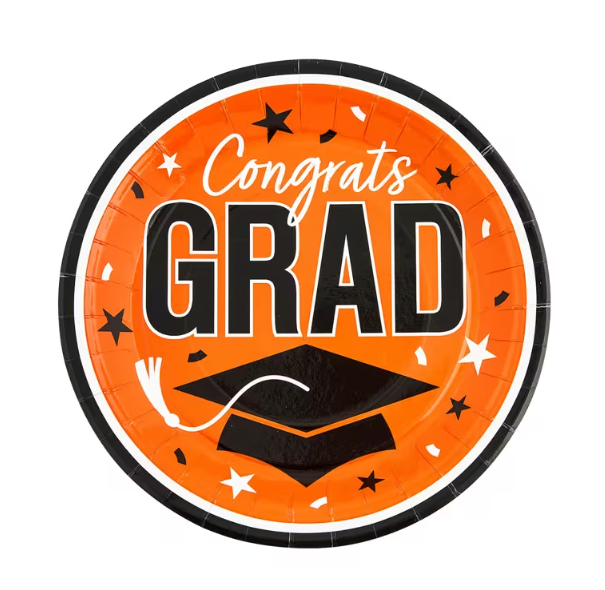 Graduation Party Congrats Grad Round Paper Dinner Plates 9" - 25 Ct.