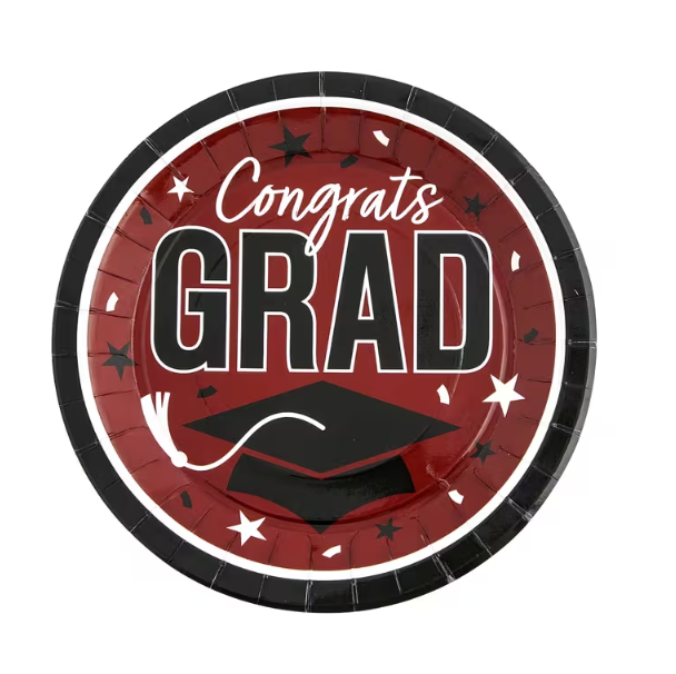 Graduation Party Congrats Grad Round Paper Dinner Plates 9" - 25 Ct.