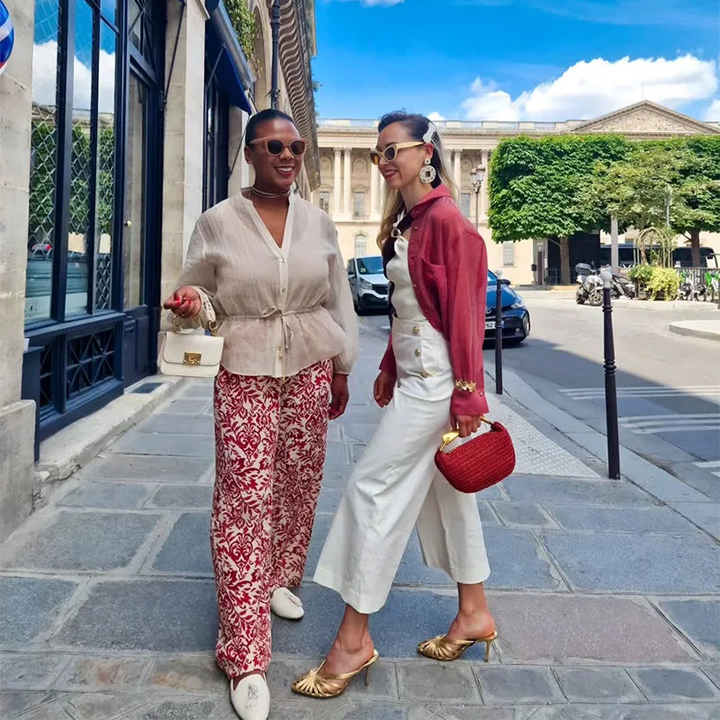 pant Set  perspectivei  Women's Two Piece long Sleeve Front Peplum Top long pants Summer Elegant Casual female vacation Outfit