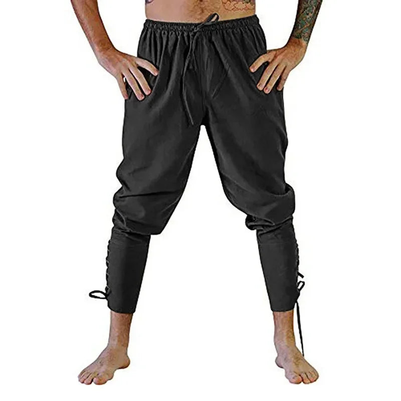 Pirate Pant Viking Costume for Men Renaissance Medieval Pants Drawstring Shorts Halloween Costume Adult Cosplay